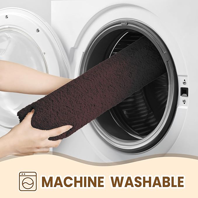 TECHMILLY Fluffy Tufting Bathroom Rug Mat 36x24, Absorbent Thick Non Slip Microfiber Mats, Quick Dry Machine Washable Bath Rug for Bathroom Floor, Bathtub and Shower, Brown