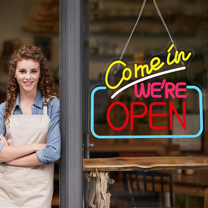 Come In We're Open Neon Sign for Wall Decor, Bright LED Neon Open Signs for Business Storefront Window Glass Door Shop Florists Bar Cafes Pubs