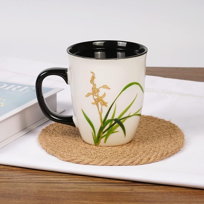 Funny Ceramic Magic Heat Color Changing Coffee Mug with Orchid Printing for Women Personalized White Green Tea Cup Large Mugs for Mom,Girl, Grandma and Man 16 oz