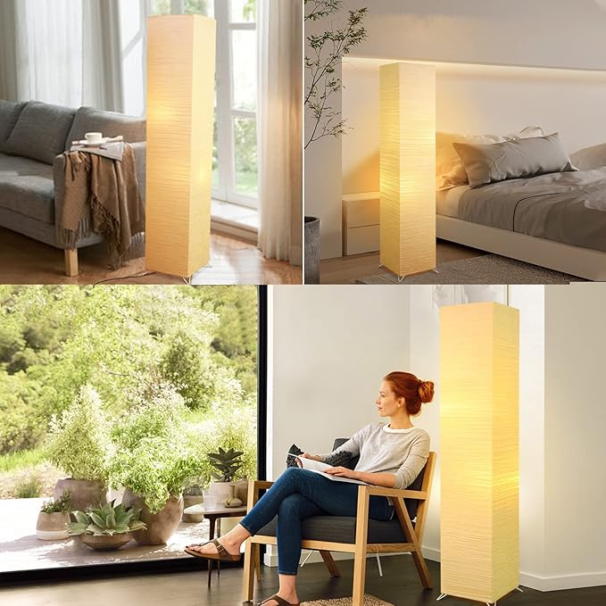 Modern Floor Lamp, Dimmable 3 Levels Brightness Paper Tall Lamp Standing Lamps with Lampshade, 55'' Minimalist Floor Lamps for Office, Kids Room, Reading, Home Decor (Light Beige)