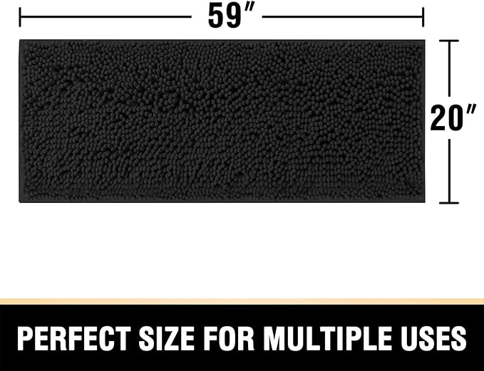 H.VERSAILTEX Bathroom Rugs Bath Mat Bath Rugs Bath Mats for Bathroom Non Slip Extra Thick Buncy Soft Chenille Bath Rug Fulffy Shag, Indoor Rug Runner Carpet for Living Room (Black, Large 59" x 20")
