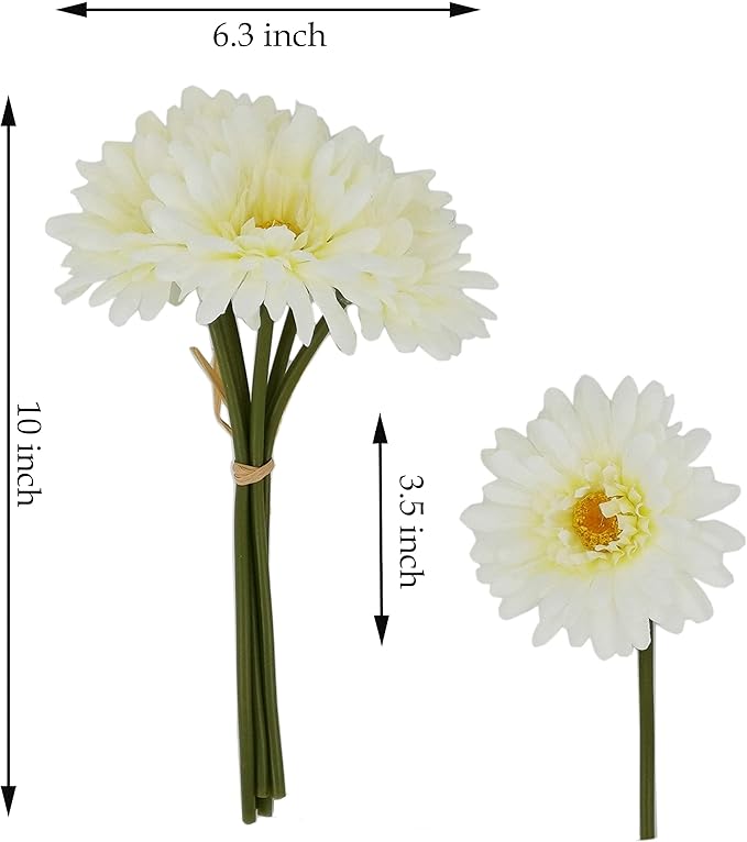 TOPIA Artificial African Daisies Flowers African Daisy Silk Flowers Artificial Gerbera Daisies Pack of 10 (White)