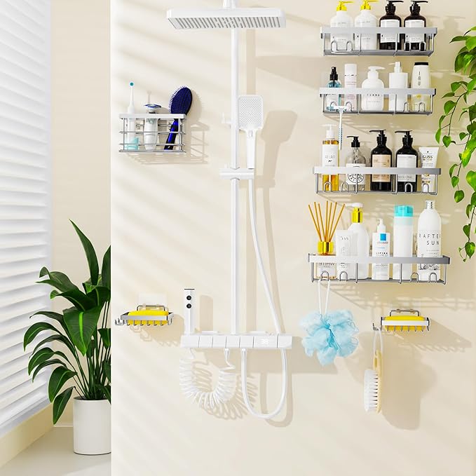 Moforoco Silver 7 Pack Shower Organizer Caddy (Silver)