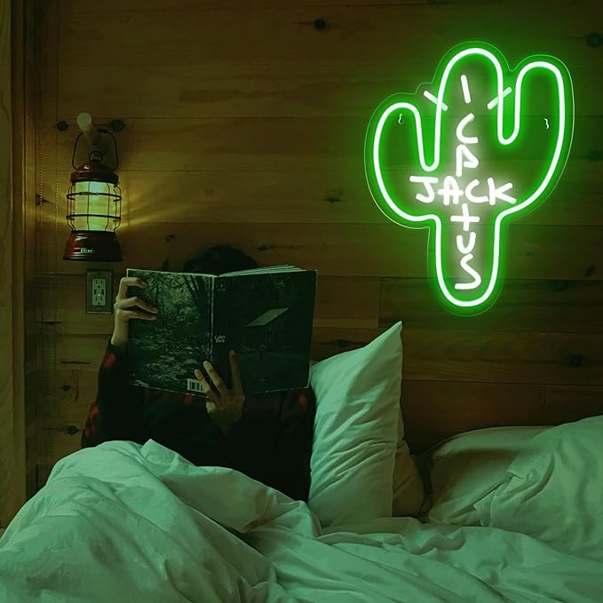 Cactus Jack LED Neon Sign - Decor Dimmable Green Jack Cactus Neon Light Up Wall Art for Bedroom Festival Decoration 15.7" X 11.8" Dimmer Home Lights for Man Cave Club Pub Beer Bar Birthday Gift