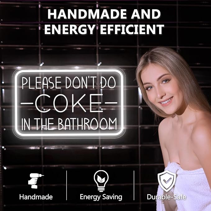 Please Don't Do Coke in The Bathroom Neon Sign for Wall Decor,USB Powered LED Neon Light with Adjustable Brightness,Light Up Sign for Party Decor,Bathroom,Christmas Gifts