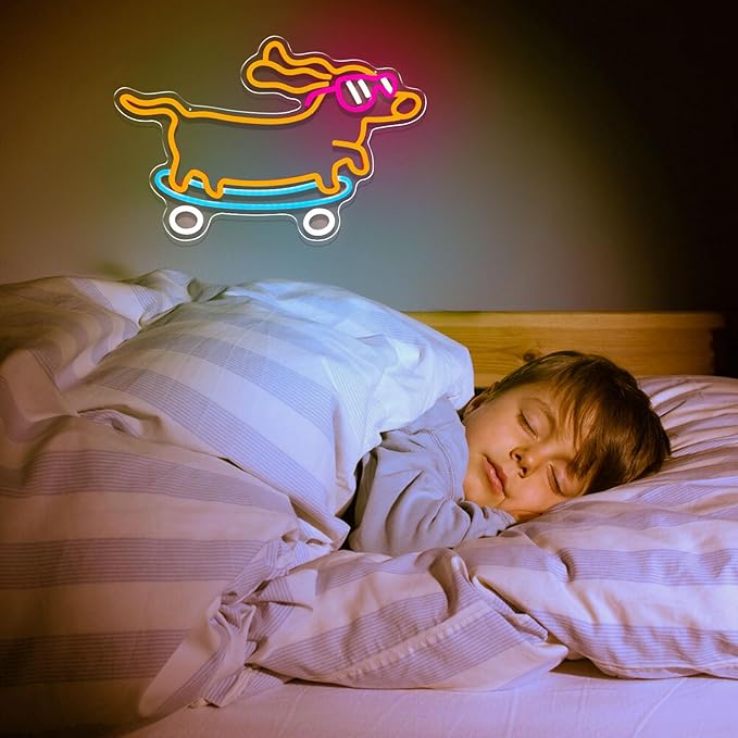 Dachshund Neon Sign Dimmable Led Skateboard Dog Neon Sign With Glasses Led Light Sign for Pet Shop Animal Bedroom Decor Art Wall Decor Gift for Pet Dog Lover Funny