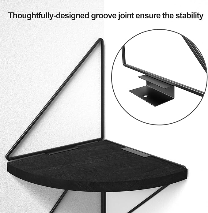 SZQINJI Corner Shelf Wall Mount 4-Tier Rustic Wood Floating Shelves Wall Shelves for Bedroom Living Room Bathroom Kitchen Office Vintage Black