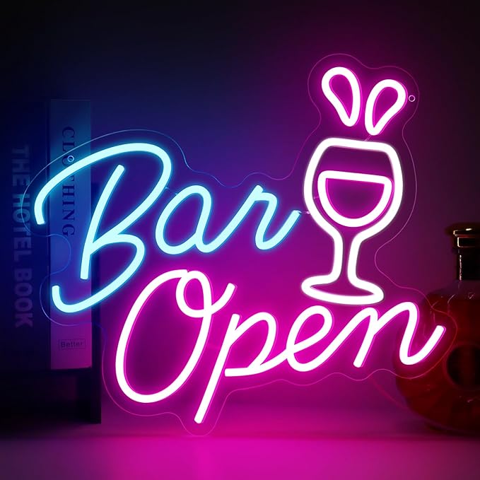 Bar Open Signs for Business, 16.5"X 14.3" Dimmable LED Neon Open Sign Powered by USB with ON/OFF Switch, Bright High Visibility Light Up Neon Sign for Home Beer Club Party Gift