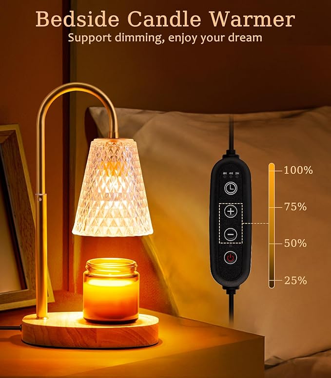 Candle Warmer Lamp with Timer - No Flame Electric Candles Wax Warmers Glass Lamps for Jar Candles Burner Adjustable Height Light Modern