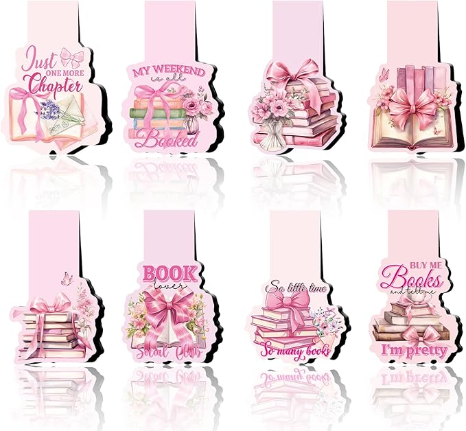 Pink Bow Magnetic Bookmark - 8Pcs Coquete Book Mark Magnets Bow Bookmarks Magnetic Floral Butterfly Magnets Bookmark Page Clip Gift for Book Lovers Students Teacher Reading Bookish