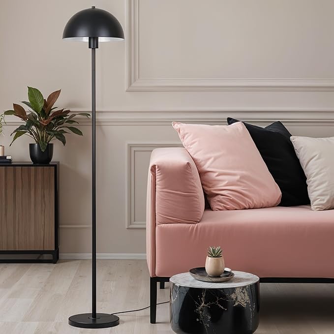 Kenroy Home Vega Black Metal Dome Floor Lamp with Sleek Modern Design and Round Metal Shade for Living Rooms, Offices, and Bedrooms