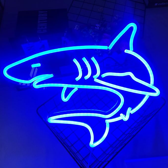 Dimmable Shark Neon Signs for Wall Decor,Large Reusable Shark Neon Light Sign for Boys Gifts Living Game Room Shop Hotel Bar Birthday Party Decor Lifelike Shark Night Light 16.5X13.5 Blue