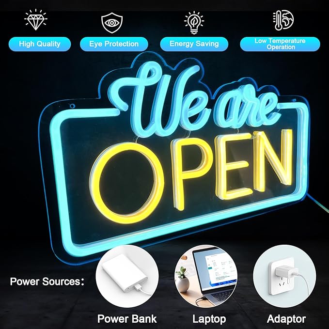 Open Signs for Business, Open Sign Led, Neon Open sign, Bright Light Dimmable Led Yes We Are Open Sign for Business, Lighted Up Neon Sign for Wall Decor Bar Salon Coffee Stores Club Hotel