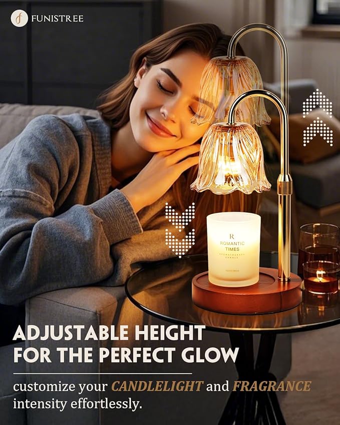 Candle Warmer Lamp, Gold Candle Lamp Warmer with Timer & Dimmer with 2 Bulbs, Birthday Gifts for Women Mom, House Warming Gifts New Home Bedroom Decor, Height Adjustable
