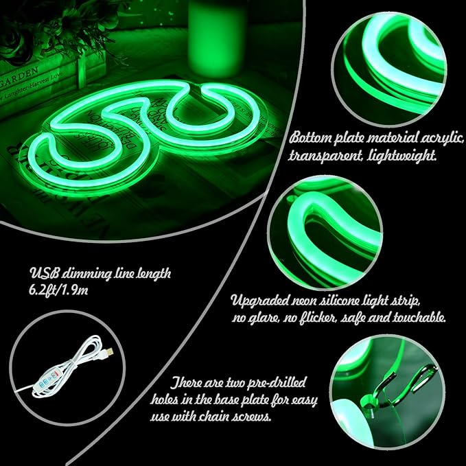 Gaming Scholar Neon Sign for Wall Decor, 12.8" x 7.8 ", Line Length 75", Dimmable, USB Powered, Green Neon Light for Bedroom, Game Room, Birthday Decorations