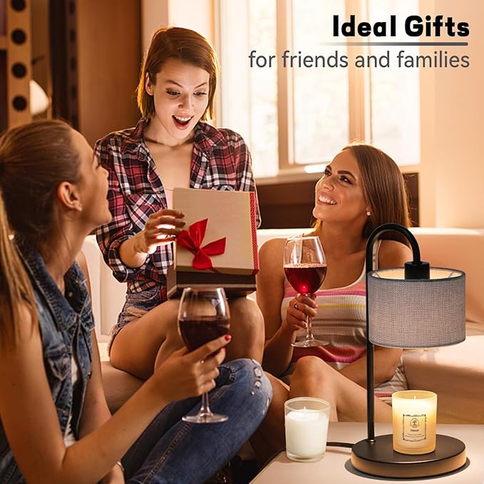 Candle Warmer Lamp with Timer, Dimmable Candle Wax Warmer Candle Lamp with 2 Bulbs, House Warming Gifts Brithday Gifts for Women Bedroom Home Decor - Gray