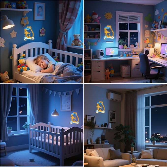 Cool Capybara Neon Sign Dimmable Cute Animal With Skateboard Led Signs for Wall Decor Cartoon Neon Night Sign for Bedroom Children's Room Party Holiday Birthday Decoration Capybara Fans Gifts