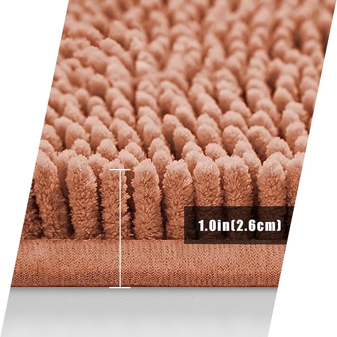 Bathroom Rugs Mat 60x24 Long Non Slip Chenille Bath Mats Bath Rugs for Bathroom Shower Light Orange