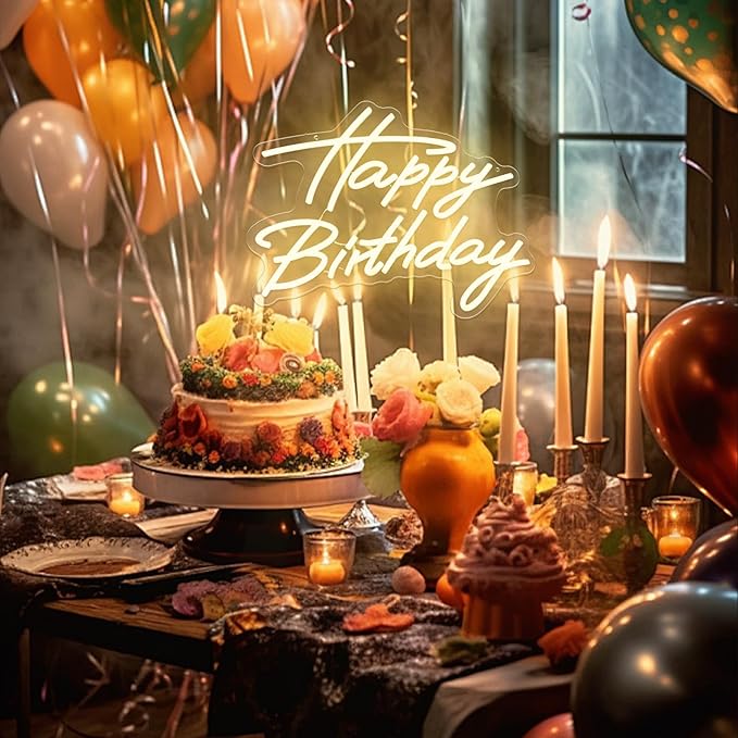 Goneons Happy Birthday Neon Sign for Wall Decor, Happy Birthday Led Sign for Backdrop with Dimmable Switch, USB Powered LED Happy Birthday Sign for Biryhday Party Decoration(Warm White,16.5" × 12.2")
