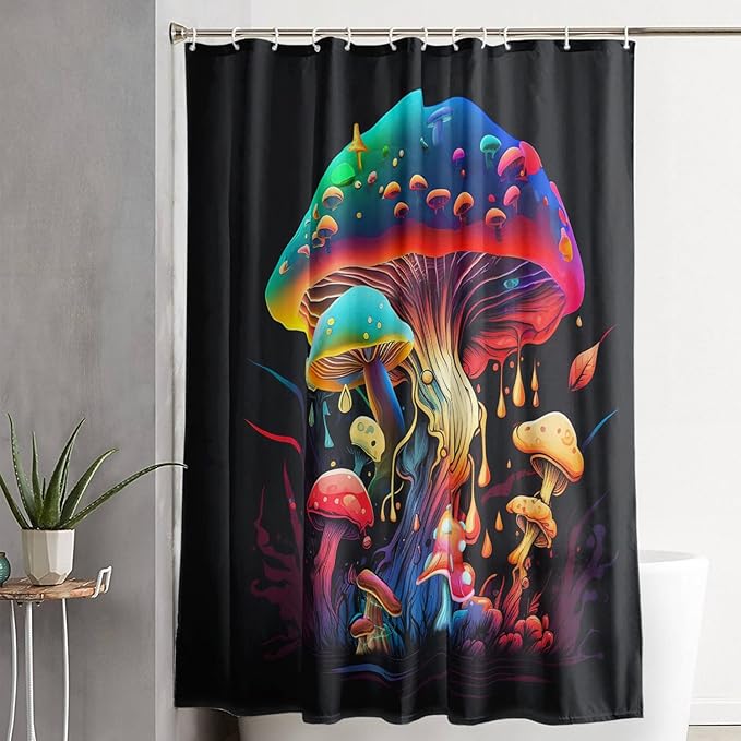 AILONEN Magic Mushroom Shower Curtain,Colorful Mushroom Shower Curtain Set for Bathroom,Natural Fungus Waterproof Fabric Bath Curtain for Kids Girl,Boho Style Bathroom Curtain with Hooks, 36" W*72" H