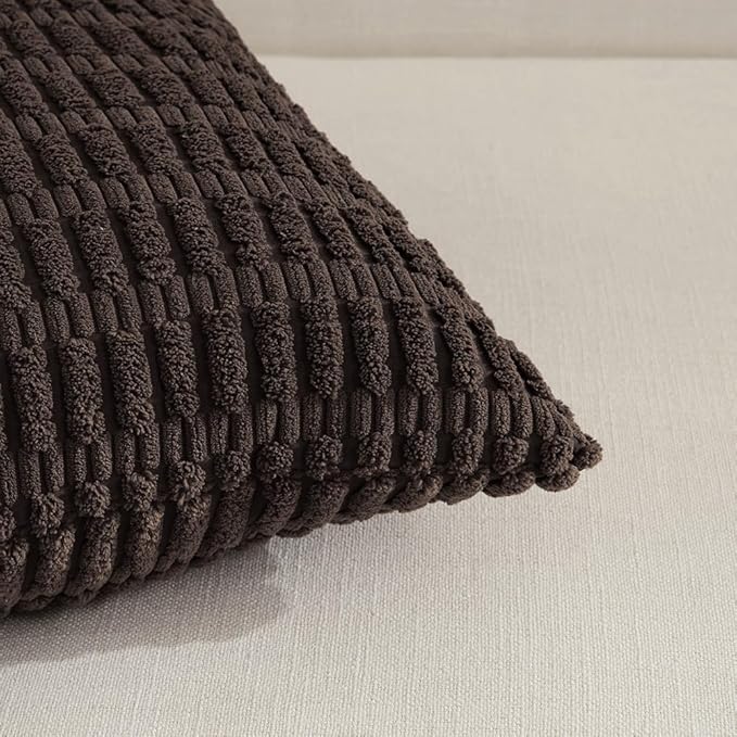 Fancy Homi 4 Packs Boho Dark Brown Decorative Throw Pillow Covers 24x24 Inch for Living Room Couch Bed Sofa, Rustic Modern Farmhouse Home Decor, Soft Plush Corduroy Cute Square Cushion Case 60x60 cm