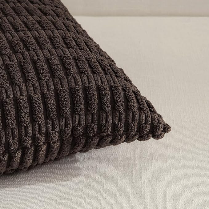 Fancy Homi 4 Packs Boho Dark Brown Decorative Throw Pillow Covers 12x24 Inch for Living Room Couch Bed Sofa, Rustic Modern Farmhouse Home Decor, Soft Plush Corduroy Cute Square Cushion Case 30x60 cm