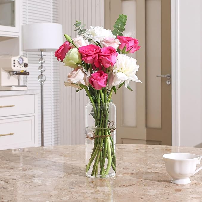 ComSaf Glass Flower Vase, 8 Inch Tall Bud Vases, Home Decor Vases for Centerpiece for Living Room and Bedroom, Decorative Vases for Wedding, Valentines' Day, Mother's Day (Clear)