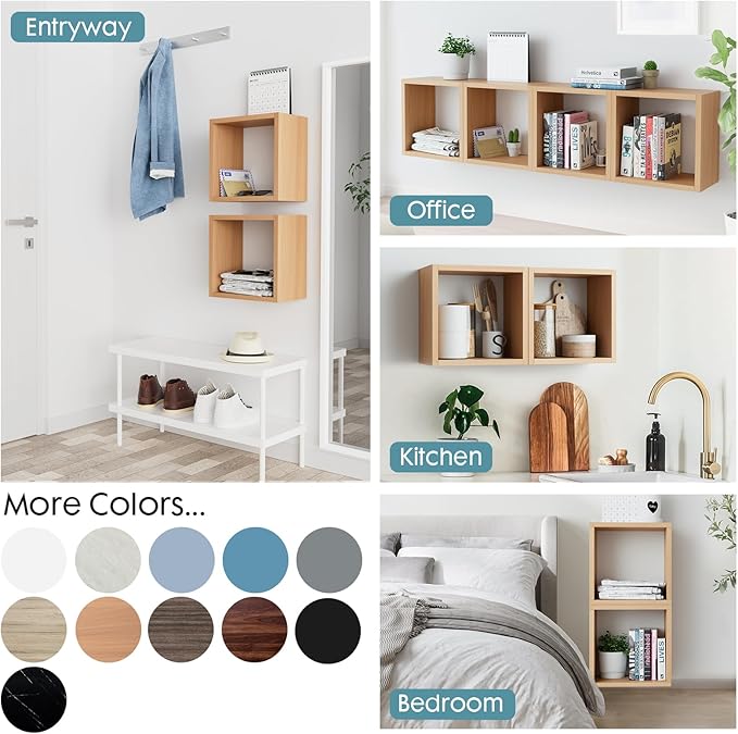 Kaboon Cube Floating Shelves Set2, Display Shelves Wall Mount 7.75" D x 12.5" W x 12.5" H, (Light Walnut, Square 2 Cubes)