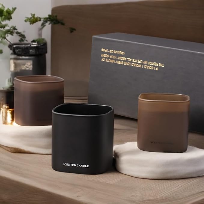 Set of 3 Scented Soy Candles Gift Set 3 Scented Candles, Champagne+Red Teak+Amber Allure,Each Candle Burns for 40-50 Hours, Allowing You to Enjoy Wonderful Aromas for Many Evenings.