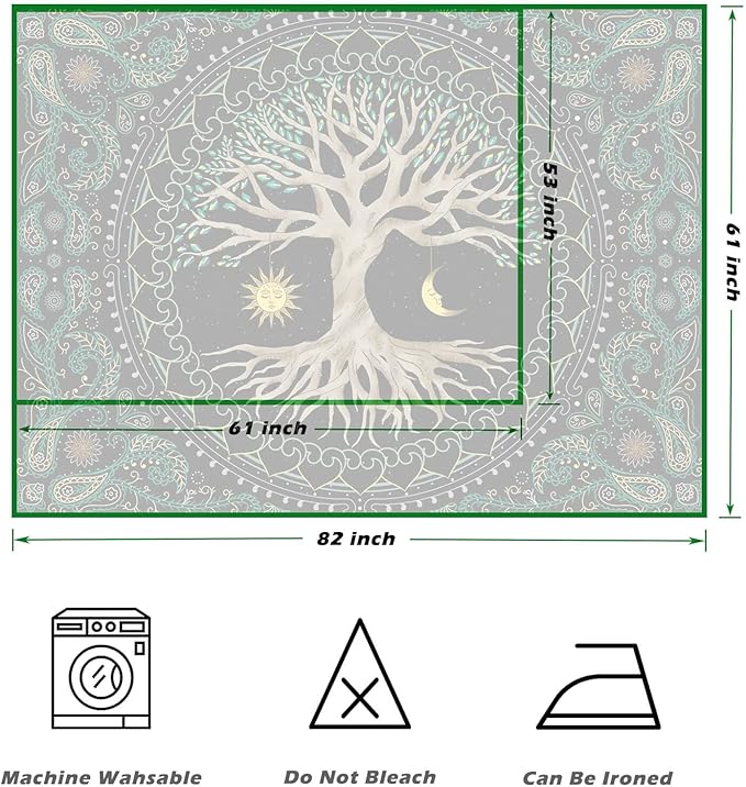 FORATER Tree of Life Tapestry Wall Hanging Aesthetic Sun and Moon Tapestry with Vintage Paisley Flowers Colorful Tree Wall Tapestry for Bedroom, Living Room, Dorm(53 x 61 inches, Multicolor)