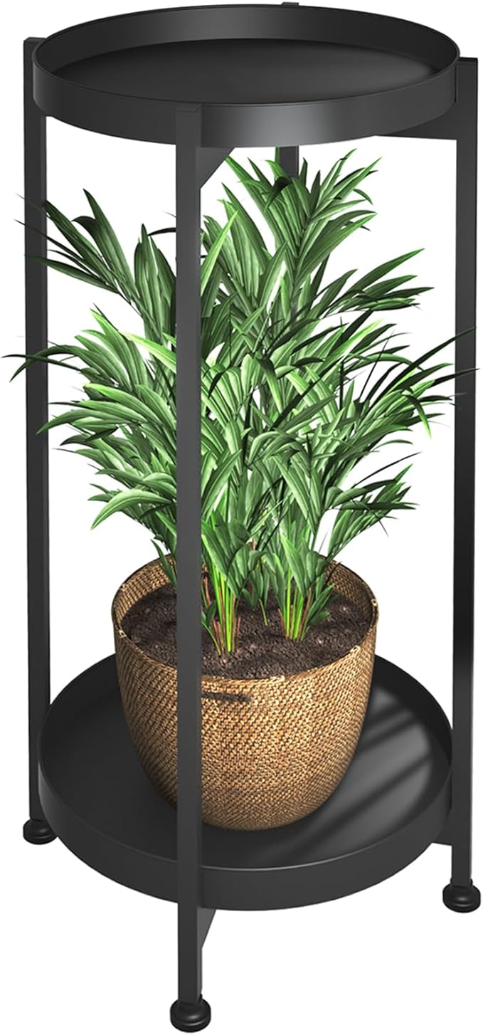 Plant Stand Indoor Outdoor, 2 Tier Indoor Outdoor Plant Stands Metal Flower Stand Heavy Duty Plant Holder Side Table with Large Trays for Living Room Balcony Patio