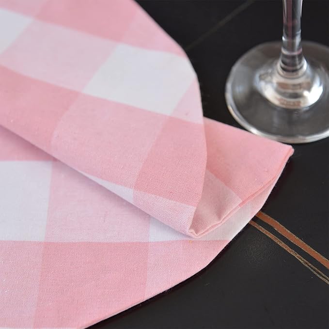 Pink & White Cotton Buffalo Check Plaid Round Placemat, Set of 4, 15 Inch eco-Friendly Fabric Handcrafted Machine Washable Indoor & Outdoor Tablemat