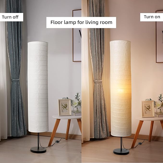 Modern Floor Lamp, Dimmable 3 Levels Brightness Paper Tall Lamp Standing Lamps with Lampshade, 55'' Minimalist Floor Lamps for Office, Kids Room, Reading, Home Decor (White)