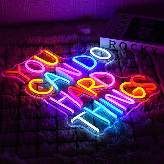 You Can Do Hard Things Neon Sign - Dimmable LED Neon Signs for Wall Art, Kids Room Decor, USB Powered Neon Light for Bedroom, Birthday Party, Classroom Backdrop