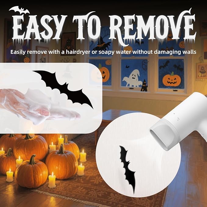 140Pcs Bats Wall Decor - 3D Bats Halloween Decorations, Halloween Party Supplies Stickers, Bat Wall Decal for Bathroom, Home, Door, Window, Bedroom, Office, School