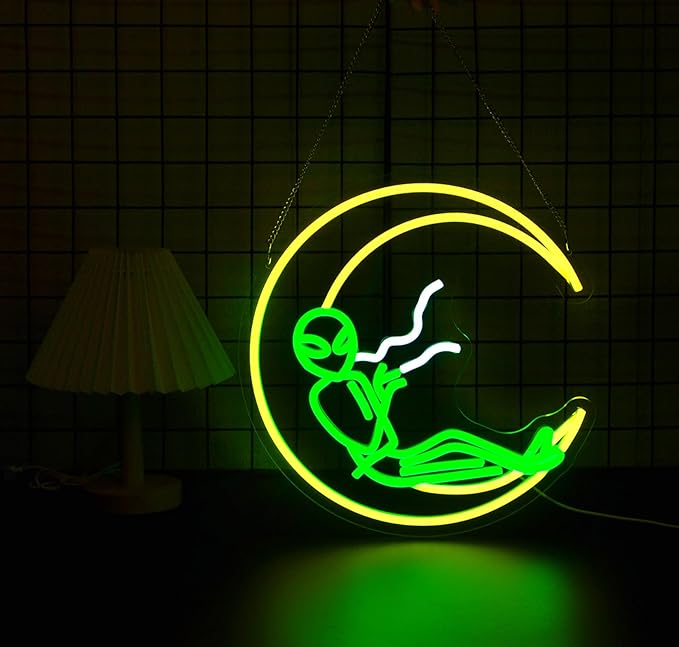 Alien Moon Neon Sign for Wall Decor Led Neon Signs Light Up Sign Room Decor Neon Lights Sign USB Powered