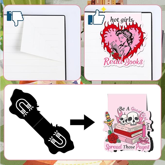 Romance Magnetic Bookmark Gifts - 8Pcs Spicy Fairytale Bookmarks Magnetic Skeleton Hot Girls Reading Book Mark Magnets Bookmark Page Markers Clip for Women Book Lover Reader Bookish Students