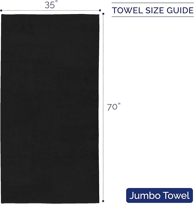 Elegant Comfort Premium Turkish Cotton 1 Piece Jumbo Bath Towel - 35 x 70 inch, Luxurious Hotel Spa Quality 100% Turkish Cotton Large Bath Towel - Highly Absorbent - Soft Bathroom Towel, Black