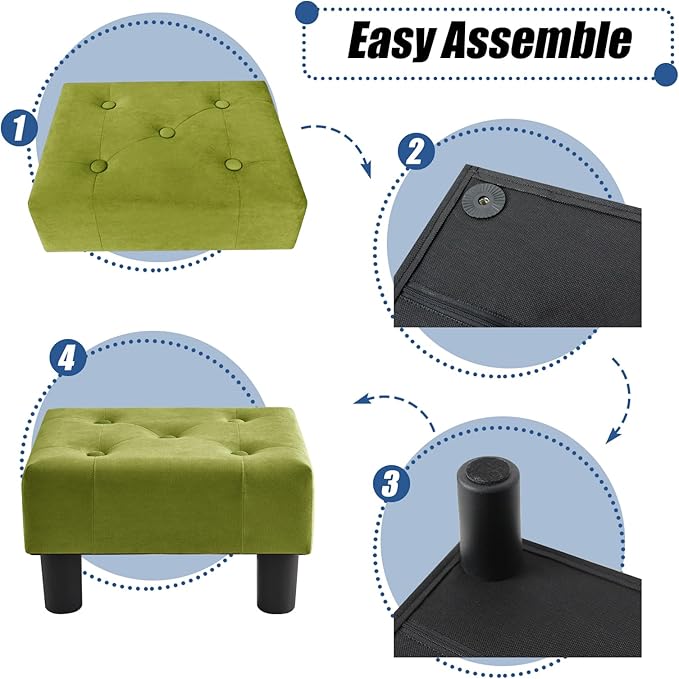 BRIAN & DANY Small Foot Stool, Velvet Foot Stools with Legs, Stable Small Footstool for Living Room, Olive Green