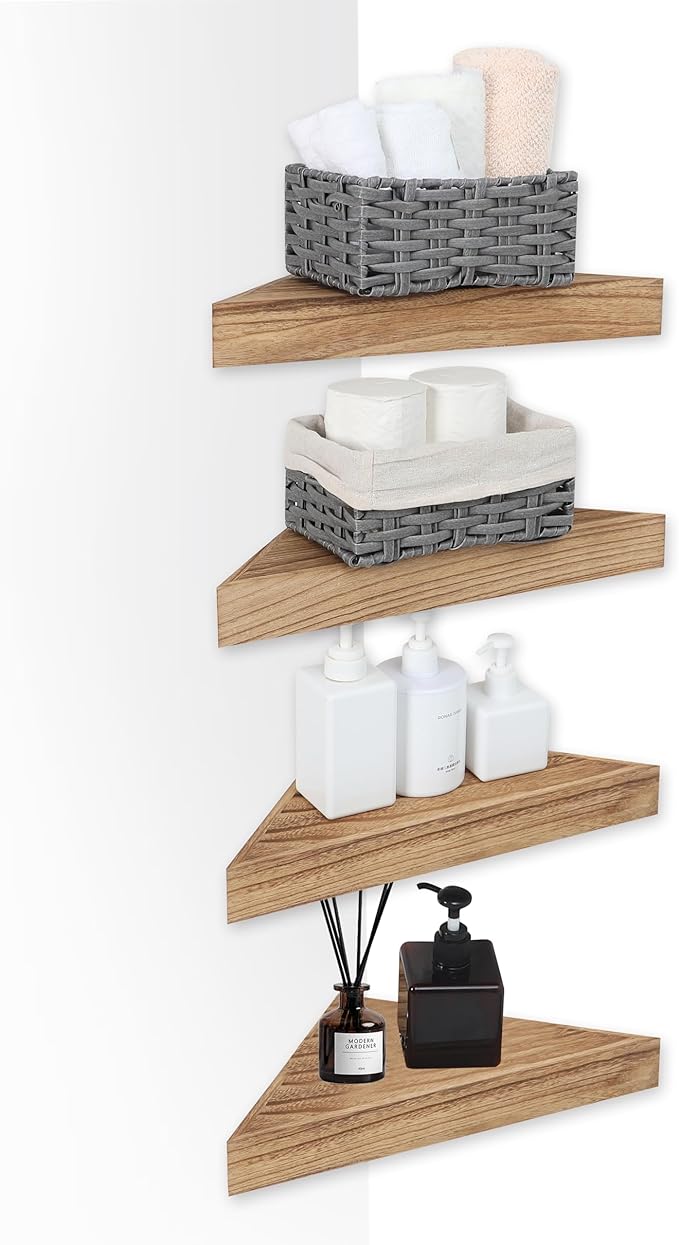 Corner Floating Shelf for Wall Set of 4,Triangular Corner Shelves Wall Mounted for Bedroom,Living Room,Bathroom,Kitchen-Carbonized Black