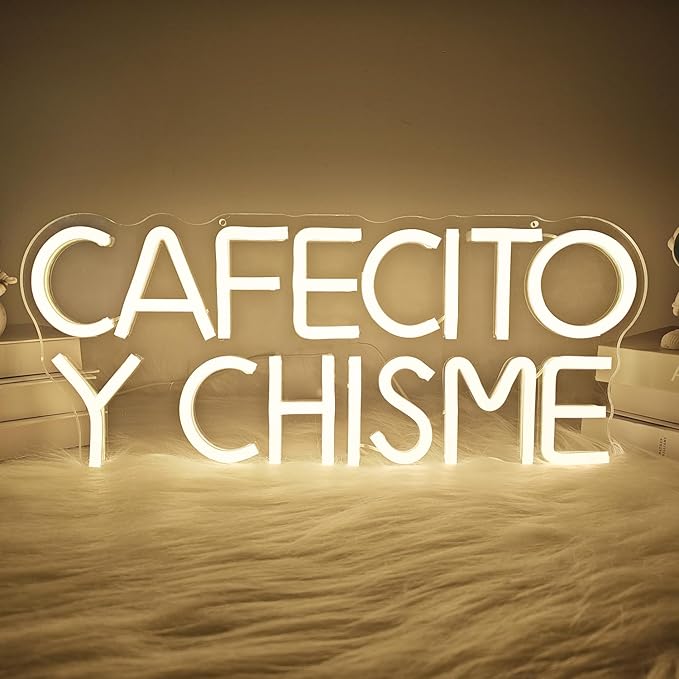 Funny Cafecito Y Chisme Neon Sign for Wall Decor Dimmable Cafecito Y Chisme Sign Mexican Gifts for Women Led Neon Light Sign for Bedroom Coffee Lover Gifts Home Kitchen Decoration