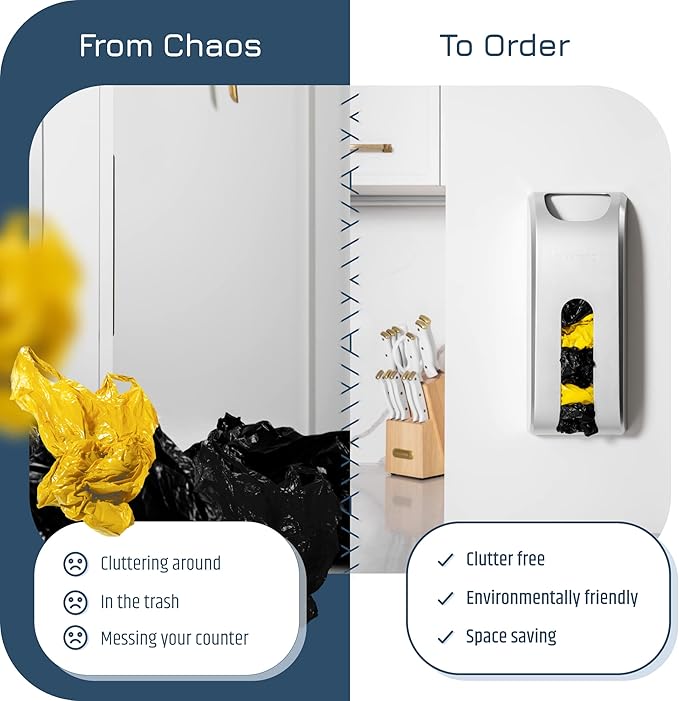 Wall-Mount Grocery Bag Dispenser | Space-Saving Design | Easy Install | Smudge-Proof, Fingerprint-Resistant Silver Dispenser Holds Maximum Bags