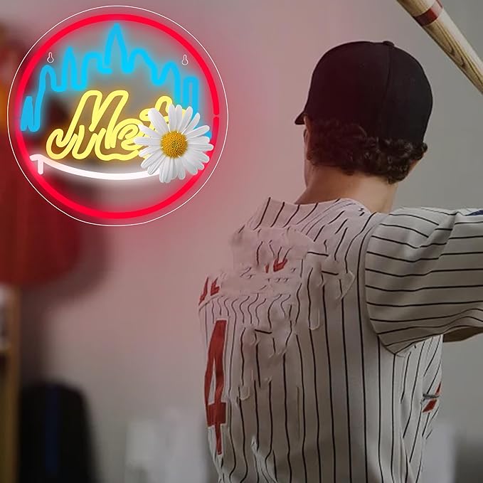 Baseball Neon Sign for Wall Decor Mete Baseball LED Light Up Sign Baseball Wall Decor Sports Neon Lights for Club Bedroom Man Cave Bar Sports Gifts for Men Teen Boys Fans,Size 13.4*13.4 inch(FMXD151)