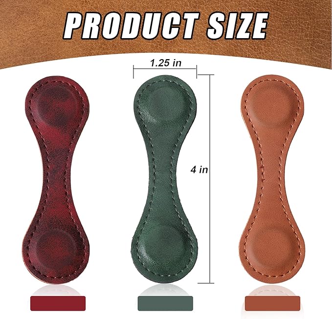 Palksky Magnetic Bookmarks, 3PCS Genuine Leather Bookmark Vintage Book Mark for Women Double-Sided Magnetic Page Markers Leather Page Clip Buckles Reading Supplies Gift