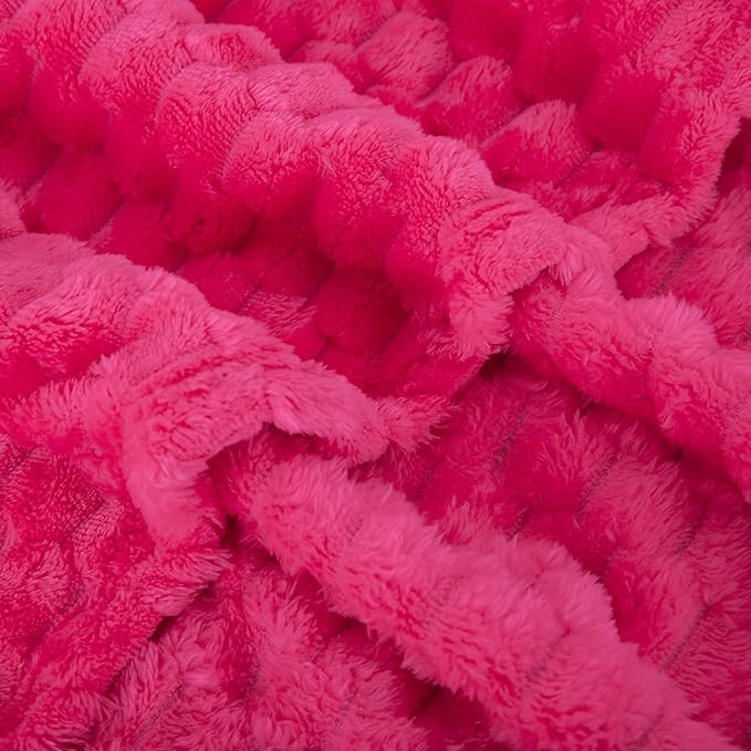 Puncuntex Hot Pink Throw Blanket 90"×90" inches Fuzzy 3D Jacquard Decorative Flannel Fleece Super Soft Plush Cozy Blanket for Couch Sofa Chair Lightweight