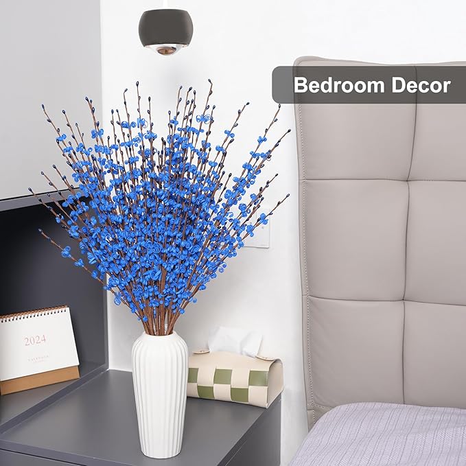 5 Pcs 29.5" Long Jasmine Artificial Blue Flowers Fake Jasmine Flowers Bouquet for DIY Floral Art Plant Home Office Wedding Table Centerpieces Party Vase Decoration