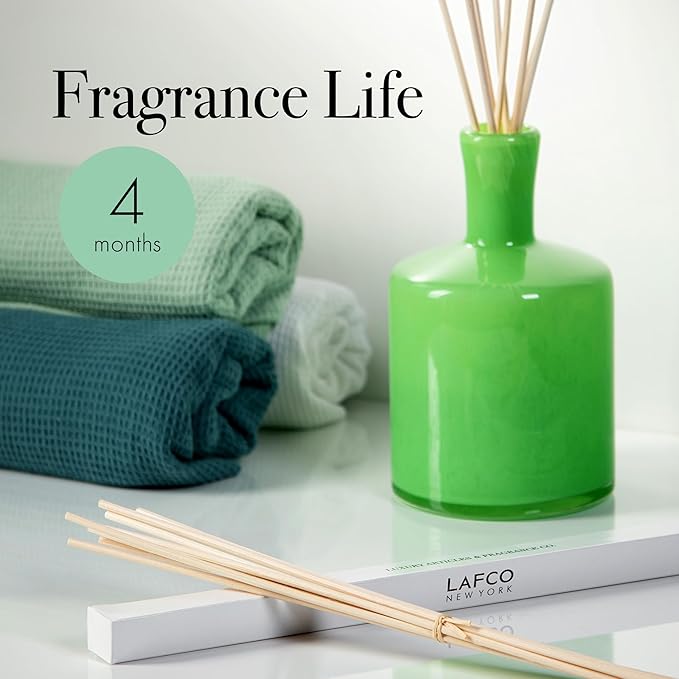 LAFCO New York Reed Diffuser Refill, Mint Tisane - 8.4 oz - Up to 6-Month Fragrance Life - Includes Natural Wood Reeds - Free of Dyes & Propellants - Made in The USA