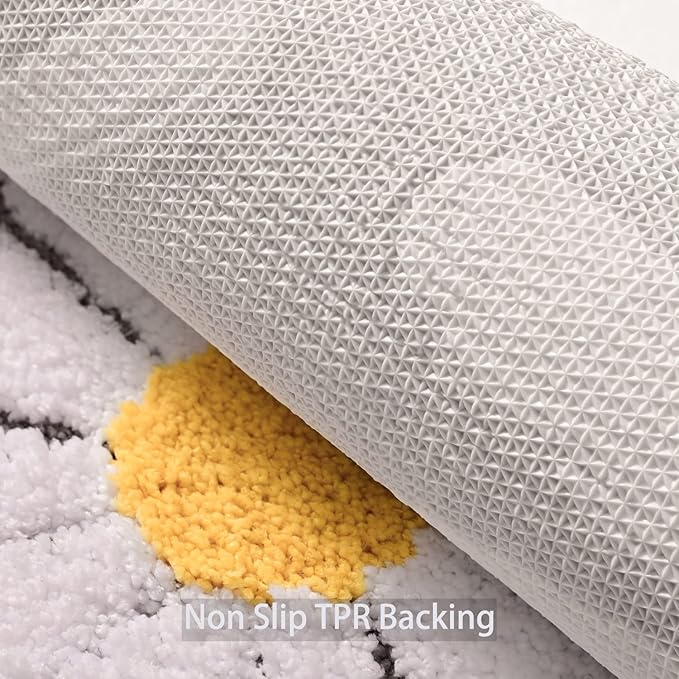 QJHOMO Gray Bathroom Rugs Cute Daisy Bath Mat White and Yellow Flower Decor Rug Non Slip Floor Carpet Microfiber Bathmat Super Absorbent Machine Washable Bathtub Mats for Shower (24x36 inch)