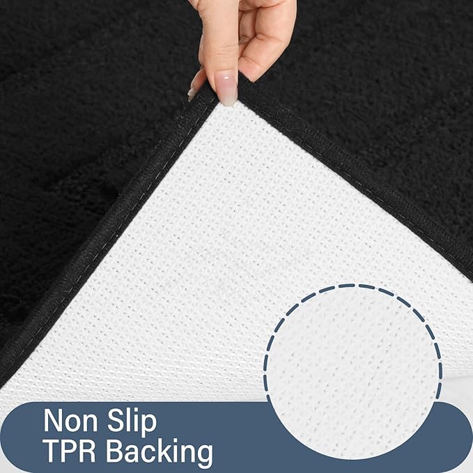HOMORE Bathroom Rug 24x48 Inch Soft Absorbent Bathroom Runner Rug, Washable Bath Runner Rugs for Long Non Slip Bath Mat for Shower Tub,Black