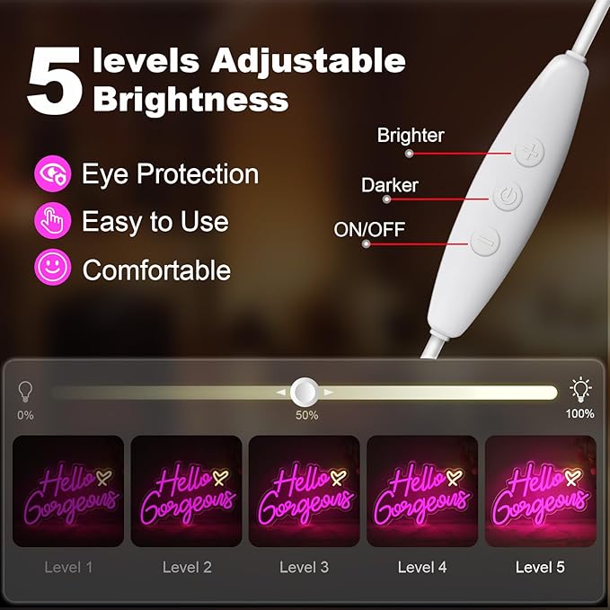 Hello Gorgeous Neon Sign, Hello Led Neon Sign for Home Wedding Birthday, Hello Beautiful LED Neon Lights Party Decorations(Adjustable Brightness)
